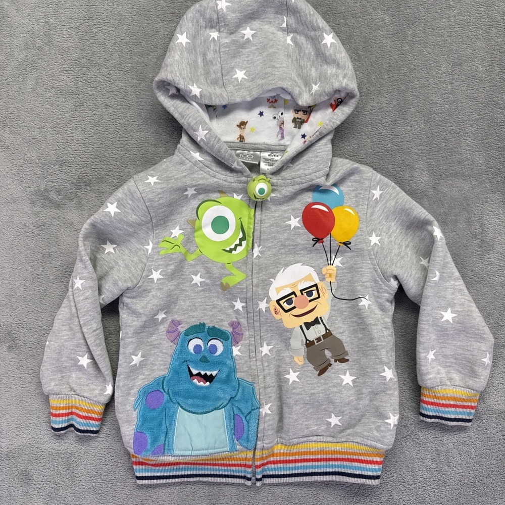 Disney 100 x Pixar Kids Monsters Inc Up Movie Zip Up Hoodie Boys Size 5 Sweater